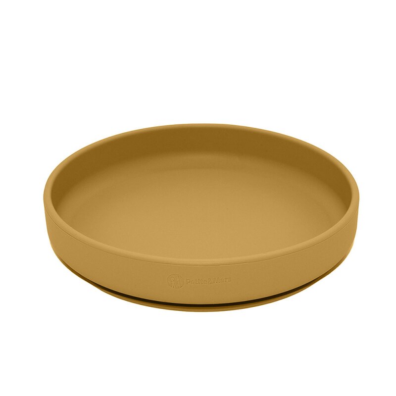 Petite&mars - farfurie din silicon fara bpa, cu ventuza, take&match, 6 luni+, 400 ml, ocru