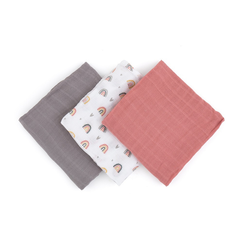 Petite&mars - set 3 scutece din muselina de bambus moussy rose rainbow, hipoalergenice, 68 x 68 cm, certificate oeko tex standard 100, multicolor