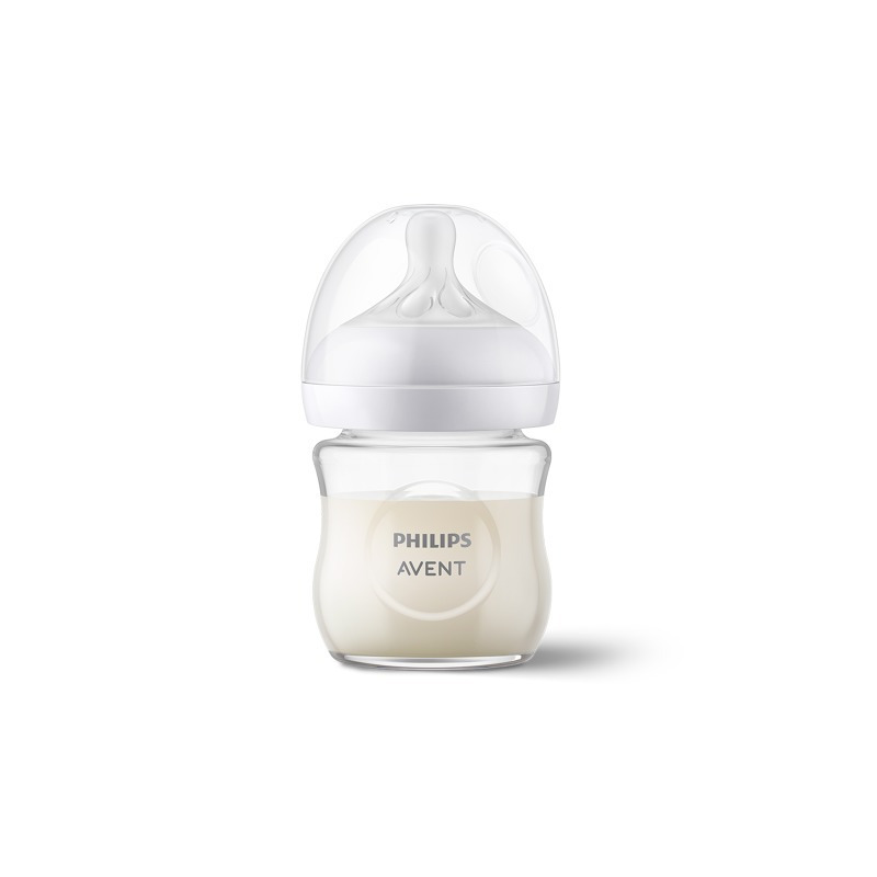 Philips Avent - Biberon Natural Response, Din sticla, 0 luni+, 120 ml, Fara BPA, Anticolici, Alb