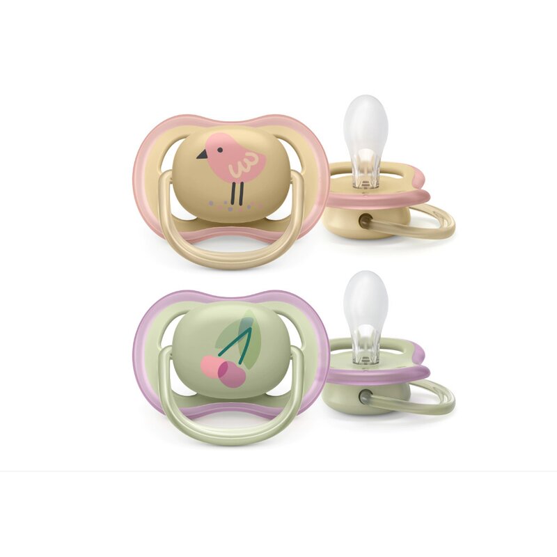 Philips Avent 2 In 1 44 Philips Avent - Set suzete, 2 buc, Ultra air, 0-6 luni, Din silicon, Ortodontica, Fara BPA, Multicolor