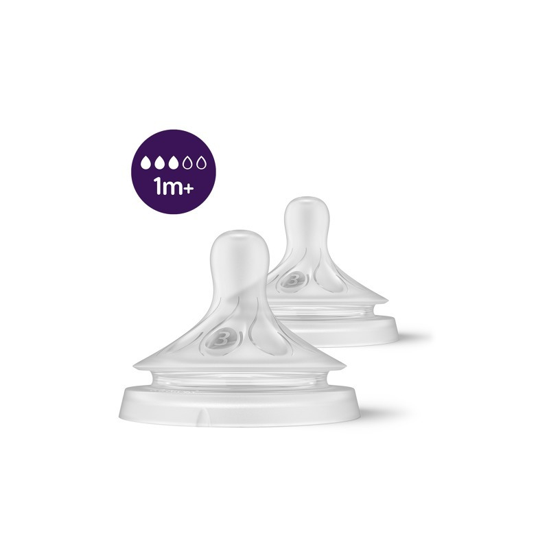 Philips avent - set tetine natural response, 2 buc, cu debit 3 (lent), 1 luni+, transparent
