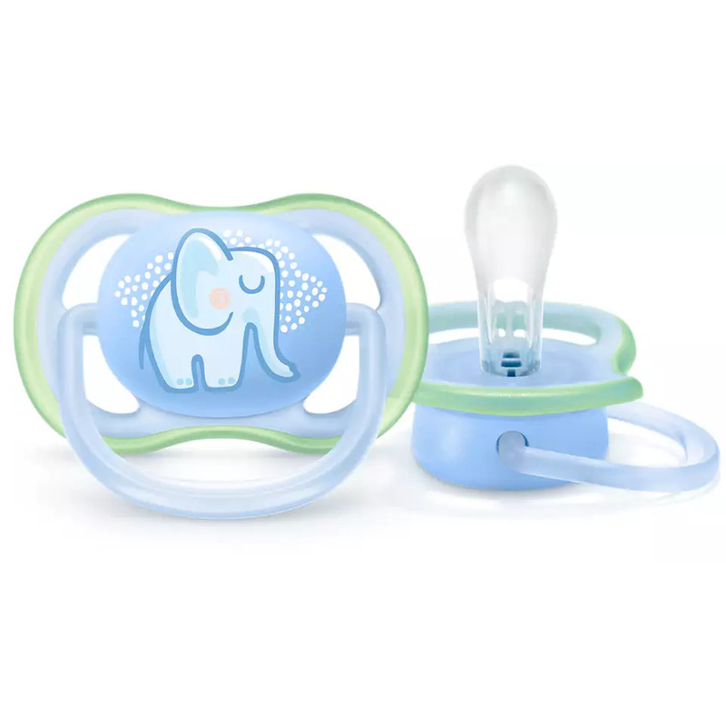 Philips Avent - Suzeta ultra air, 0-6 luni, Din silicon, Ortodontica, Fara BPA, Elefant, Albastru