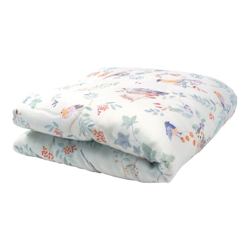 Amy - pilota pentru copii nature bamboo by din bambus si umplutura hipoalergenica babysoft, pasari mint, 140x100cm