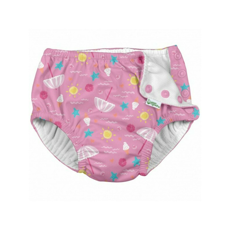 Pink beach day 6 luni - slip fete refolosibil spf 50+ cu capse si volanase green sprouts by iplay