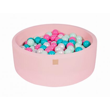 MeowBaby® - Piscina cu bile,  Cu 200 bile, Alb perlat  Turcoaz  Roz  Mint, 90x30 cm, Roz
