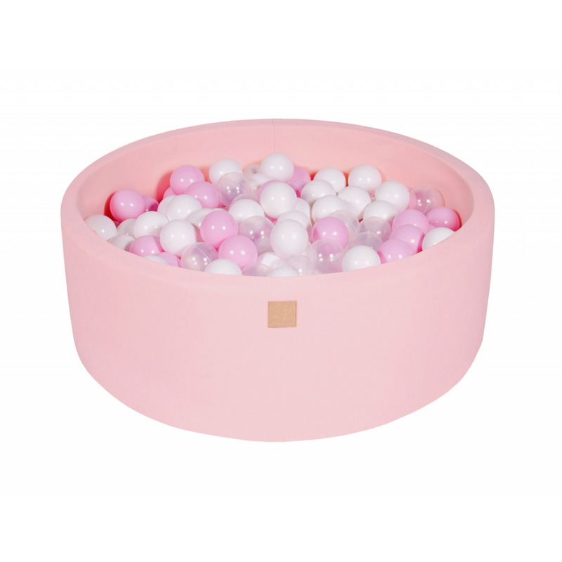 Piscina uscata cu 200 de bile (alb, transparent, roz pastel) meowbaby , 90x30 cm, roz