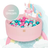 MeowBaby® - Piscina cu bile Unicorn,  Cu 250 bile, Alb perlat  Turcoaz  Roz pastel  Mint, 90x30 cm, Roz