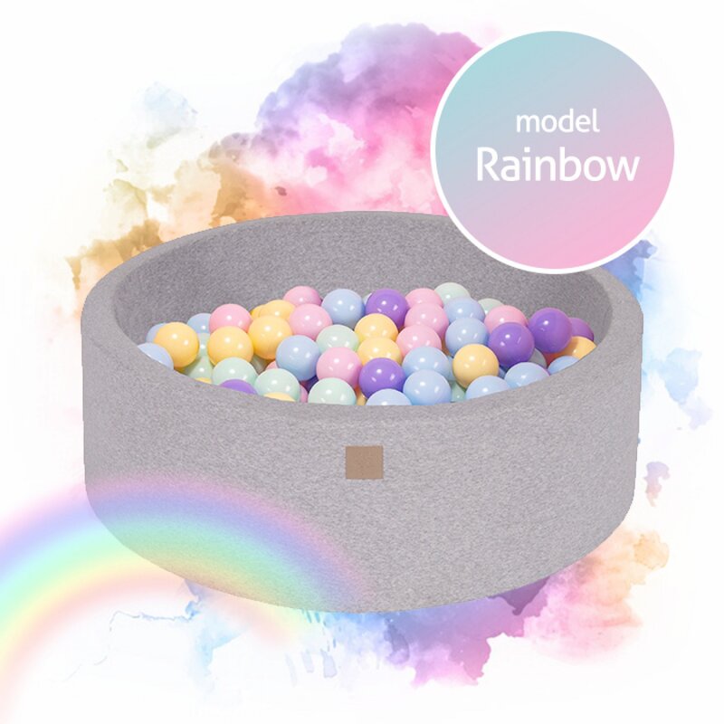 MeowBaby® - Piscina cu bile Rainbow, Cu 250 bile, Babyblue Mint Pastel roz Lila, 90x30 cm, Gri
