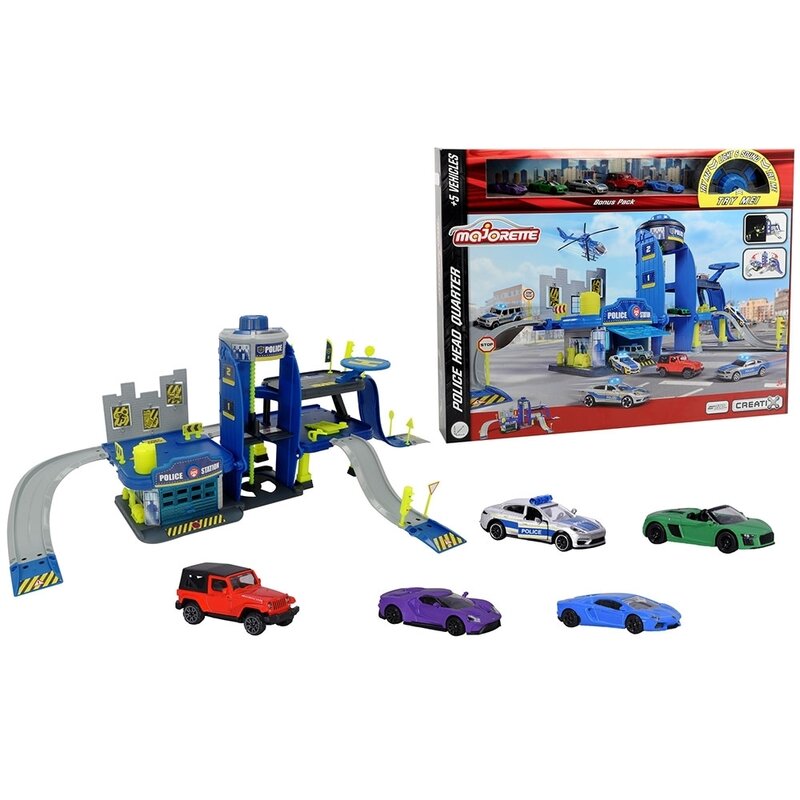 Majorette - pista de masini creatix police cu 5 masinute