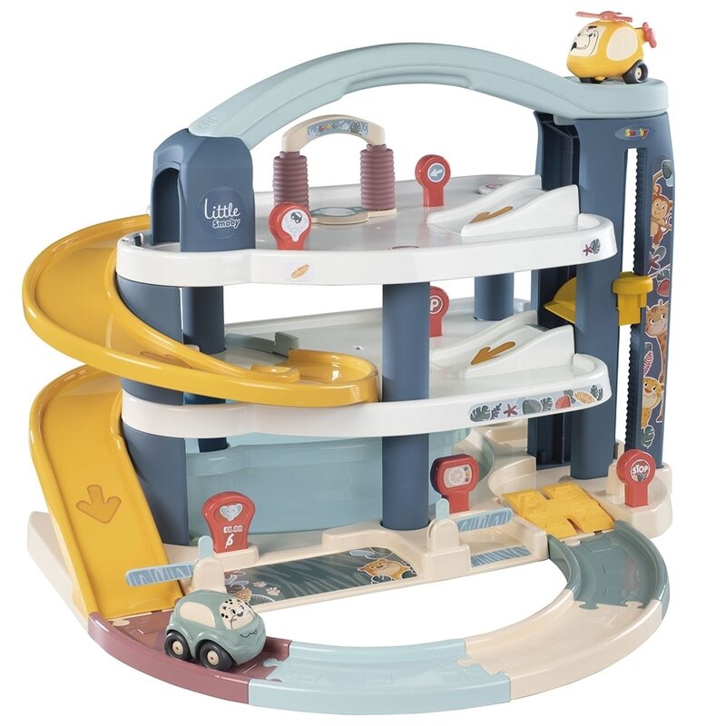 Smoby - pista de masini big garage cu masinuta si elicopter