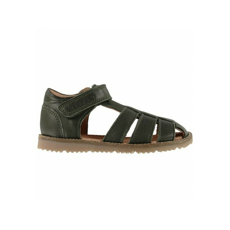 Plain big dark green 27 - sandale din piele cu inchidere velcro pentru copii