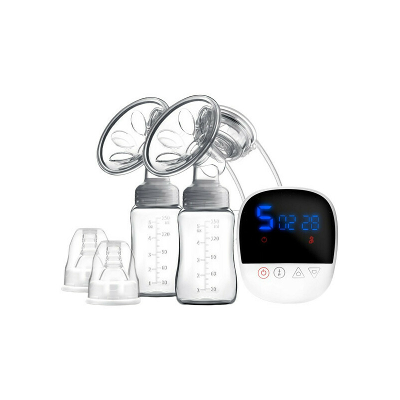 Pompa electrica de san, dubla, bifazata, berdsen, bl-906, cu baterii, modul de stimulare, aspirare si functie masaj, 2 sticle, 150 ml, 2 pungi depozitare