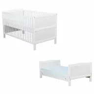 Patut din lemn bebe, Transformabil, 140x70 cm, Lemn de pin si mdf, Alb, Babyneeds, Nadia