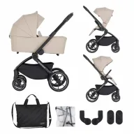 Carucior 2 in 1, Petite&Mars, Scout, Cu landou pliabil, Reversibil, Spatar si suport de picioare reglabile in 3 pozitii, Maner ajustabil, Cu accesorii, Pana la 22 kg, 0 luni+, Bej