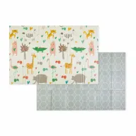 Covoras educativ, Petite&Mars, Campy L, Din spuma XPE non-toxica, Cu doua fete, Suprafata antiderapanta, 130x200 cm, Pliabil compact  40×32×21 cm, Model animalute si forme geometrice