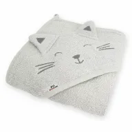 Prosop de baie, Bocioland, Cu gluga si urechi, 100% bumbac, 95x95 cm, Cat, Grey