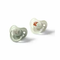 Set 2 suzete bebelusi, BabyOno, 6-18 luni, Anatomice, Maner fosforescent, Fara BPA, Scut ventilat Air Flow, Usor de sterilizat, Verde/ Bej