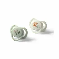 Set 2 suzete bebelusi, BabyOno, 6-18 luni, Varf aplatizat bilateral, Dezvoltare corecta a muscaturii, Maner fosforescent, Scut ventilat Air Flow, Fara BPA, Usor de sterilizat, Verde/ Bej
