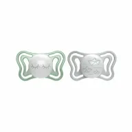 Set 2 suzete bebelusi, Chicco, Physio Light Glow, Ortodontice, Silicon moale, Extra ventilate, Fosforescente, Fara BPA, 16-36 luni, Verde/Gri