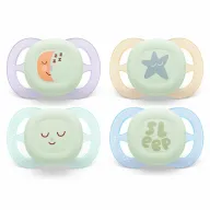 Set 2 suzete bebelusi, Philips Avent, Ultra Start Nighttime, Ortodontice, Silicon moale, Senzatie naturala, Fara BPA, 80% materiale de origine vegetala, 0-6 luni, Luna/Stele
