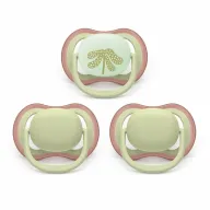 Set 3 suzete bebelusi, Philips Avent, Ultra Air Day & Night, Ortodontice, Silicon moale, Ventilate, Senzatie naturala, Fara BPA, 6-18 luni, Bej/Palmier