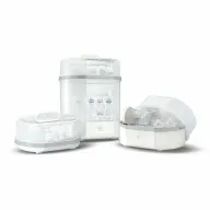 Sterilizator electric cu aburi, Chicco, 3 in 1 Steril Natural, Pentru biberoane, tetine si suzete, Sterilizare rapida si elimina 99,99% din germeni, 0 luni+, Alb