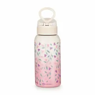 Sticla termos lichide, Petite&Mars, Delicate Flowers, Cu cioc, Din otel inoxidabil, Cu mentinere de temperatura calda pana la 12 h, Rece pana la 24 h, 500 ml, Fara BPA, Cu maner de transport, 3 ani+, Roz