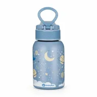 Sticla termos lichide, Petite&Mars, Whale Song, Din otel inoxidabil, Cu mentinere de temperatura calda pana la 12 h, Rece pana la 24 h, 350 ml, Fara BPA, Cu maner de transport, 12 luni+, Alb/Albastru