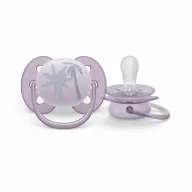 Suzeta bebelus, Philips Avent, Ultra Soft, Ortodontica, Silicon moale igienic, Disc de protectie moale si flexibil, Fara BPA, 0- 6 luni, 1 buc, Mov
