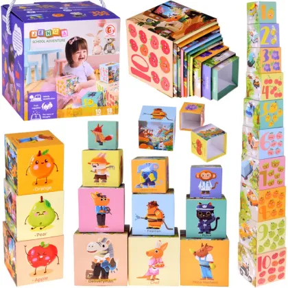 Cuburi educative cu multiple moduri de aranjare, 10 piese, 18 luni+