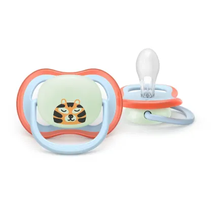 Set 2 suzete bebelusi, Philips Avent, Ultra Air Nighttime, Ortodontice, Silicon moale, Ventilate, Senzatie naturala, Fara BPA, 0-6 luni, multicolor