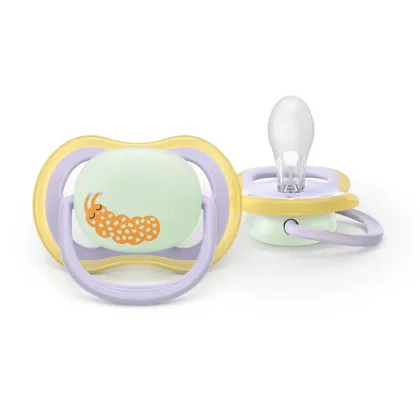 Set 2 suzete bebelusi, Philips Avent, Ultra Air Nighttime, Ortodontice, Silicon moale, Ventilate, Senzatie naturala, Fara BPA, 0-6 luni, multicolor