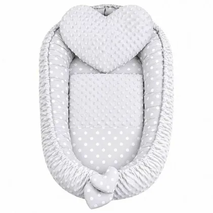 Set 3 piese, New Baby, Luxury, Baby Nest, Cu paturica si pernuta in forma de inima, Minky Heart Grey