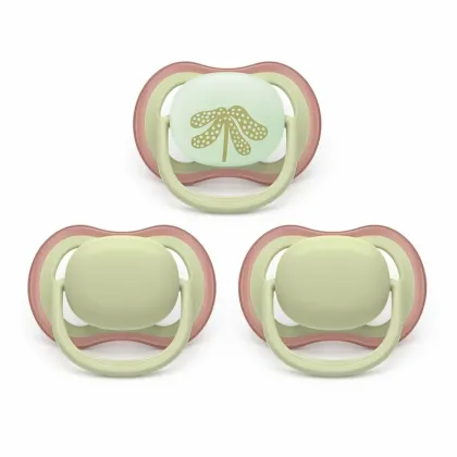 Set 3 suzete bebelusi, Philips Avent, Ultra Air Day & Night, Ortodontice, Silicon moale, Ventilate, Senzatie naturala, Fara BPA, 6-18 luni, Bej/Palmier