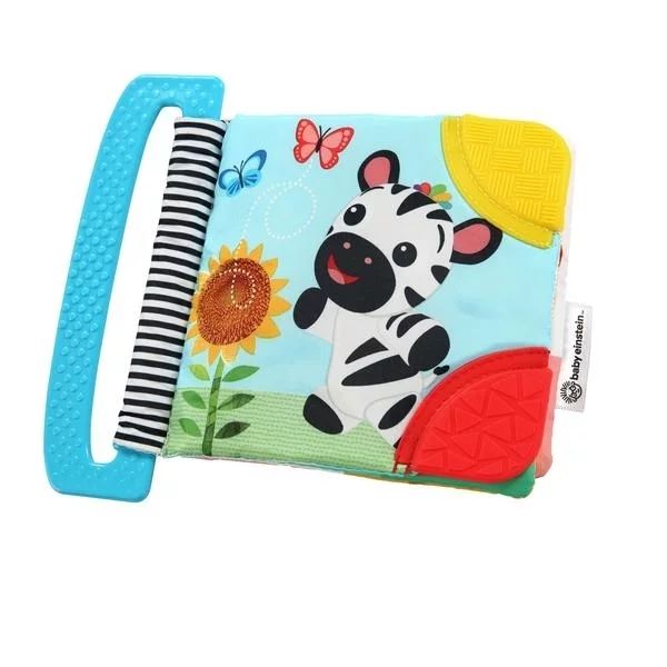 Jucarie dentitie, Baby Einstein, In forma de carte Cu maner, Cu texturi si culori, Maner din plastic, Fara BPA, 0 luni+, Multicolor