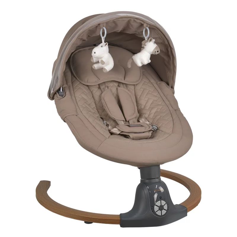 Balansoar electric, Bebe Stars, Fluffy, Cu bara cu jucarii si melodii, Pana la 9 kg, Confom cu EN12790-1-2023, EN 71-1:2014+A1:2018, EN 71-2:2020, Natural Beige