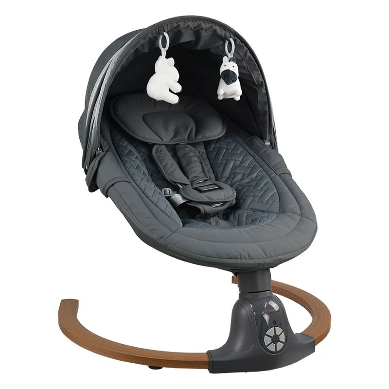 Balansoar electric, Bebe Stars, Fluffy, Cu bara cu jucarii si melodii, Pana la 9 kg, Confom cu EN12790-1-2023, EN 71-1:2014+A1:2018, EN 71-2:2020, Smoked Grey