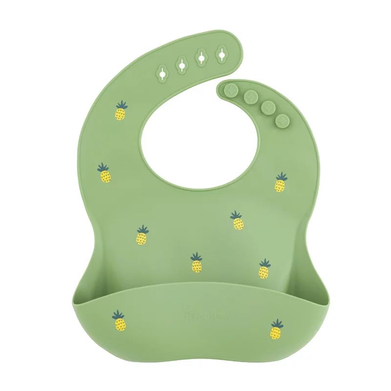 Baveta moale, Petite&Mars, Take&Match, Reglabila, Cu buzunar colector, Silicon, Fara BPA, 6 luni+, Model ananas, Verde