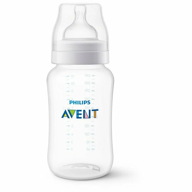 Biberon, Philips Avent, Anti-colici, 330ml, Fara BPA, Usor de curatat, Tetine cu structura striata contra aplatizarii, 3 luni+, Transparent
