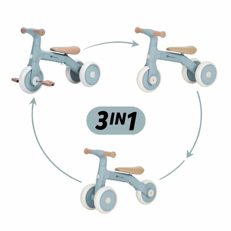 Bicicleta/tricicleta, Petite&Mars, 3 in 1, Multifunctionala, Cu/fara pedale, Ghidon directionabil, Sa reglabila pe inaltime, 2.3 kg, Pana la 25 kg, 12-36 luni, Albastru