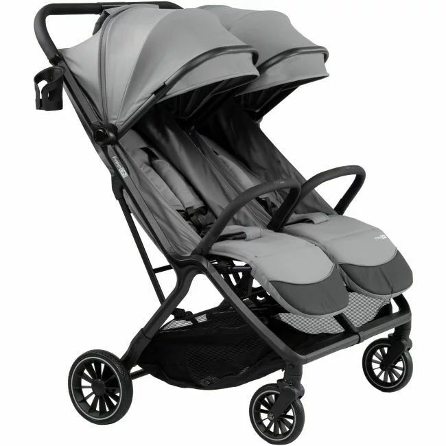 Carucior gemeni, FreeON, Twin Plus, De la nastere pana la 22 Kg, Cadru din aluminiu, Cu accesorii, Conform cu standardul european EN 1888-1:2018, Gri