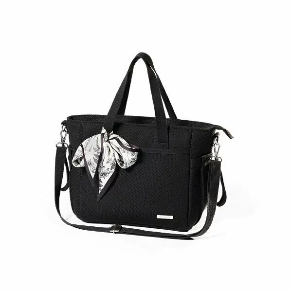 Geanta pentru mamici, BabyOno, Carmen, Pentru carucior si umar, 30x15.5x26 cm, 9 buzunare, Saltea de infasat inclusa, Suport de chei, Material eco, Negru