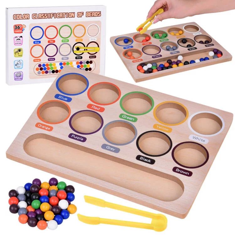 Jucarie Montessori de sortat culorile, Cu 50 de bile colorate, Mosaic Sorter