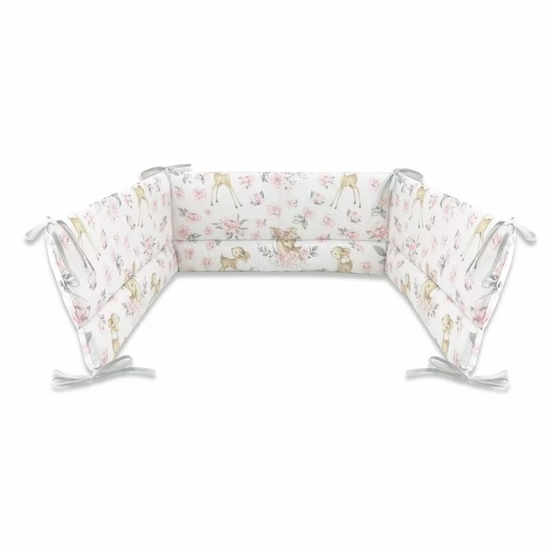 Aparatoare pentru patut, MimiNu, Din bumbac certificat Oeko Tex Standard 100, 180x30 cm, Cu panglici, Sweet Deer Pink