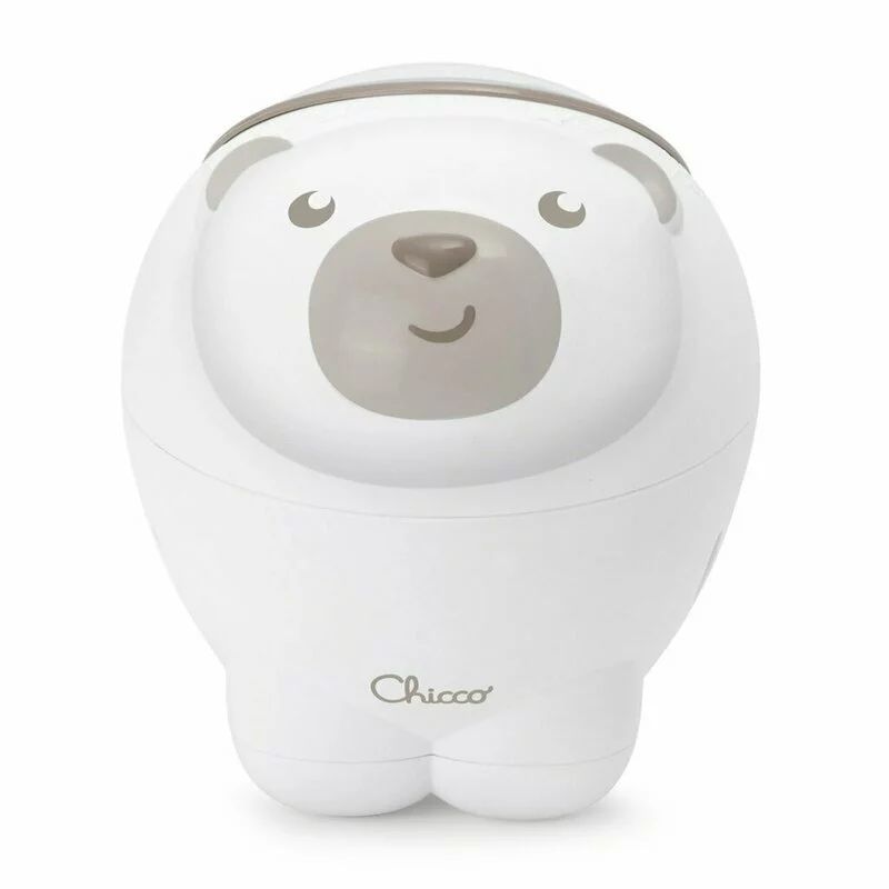 Proiector de pat, Chicco, Urs polar, 2 in 1, Cu muzica si sunete naturale, Functie de activare si dezactivarea proiectie, 2 trepte de volum, 13x13x14.5 cm, Maro