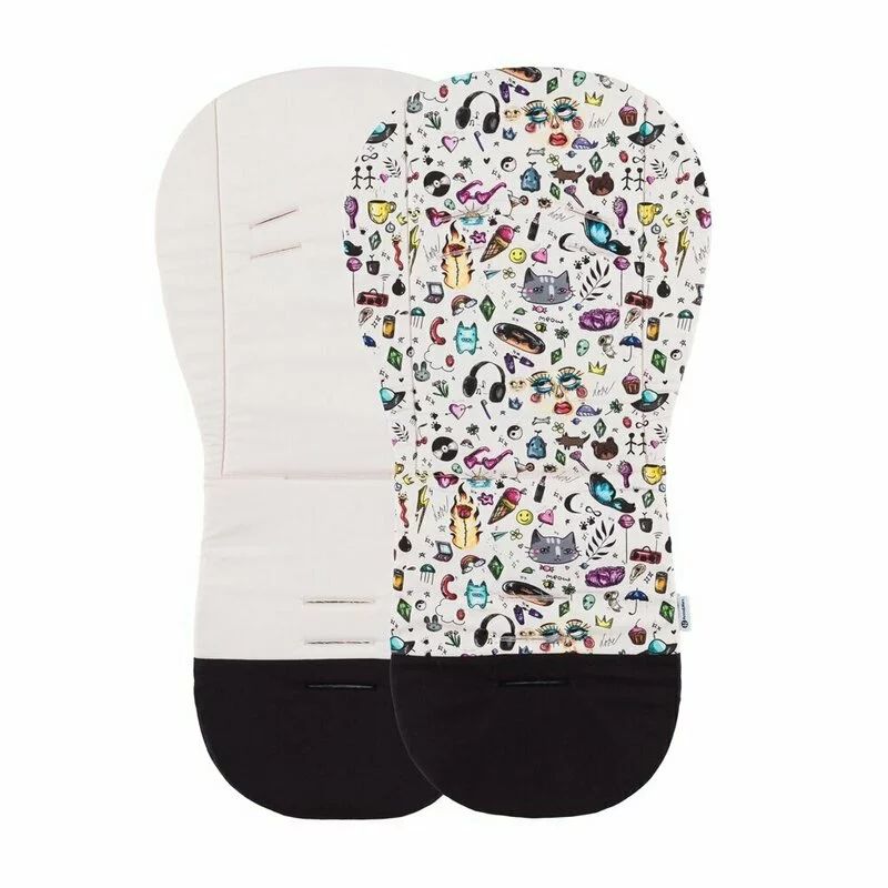 Salteluta pentru carucior, Petite&Mars, Foamy, Din spuma cu memorie, 86 x 42 cm, Reversibila, Universala, Bej/Multicolor