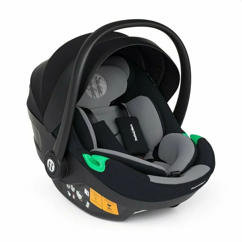 Scoica auto, Petite&Mars, Core Pro, 0-13 Kg, 40-87 cm, Cu salteluta, Maner reglabil, Tetiera ajustabila in 5 pozitii, ECE R129, 0 luni+, Negru/ Gri