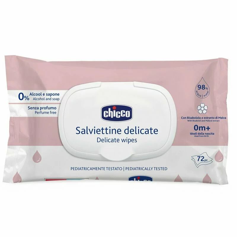 Servetele umede biodegradabile 72 buc, Chicco, 98% apa, Fara parfum, 0 luni+