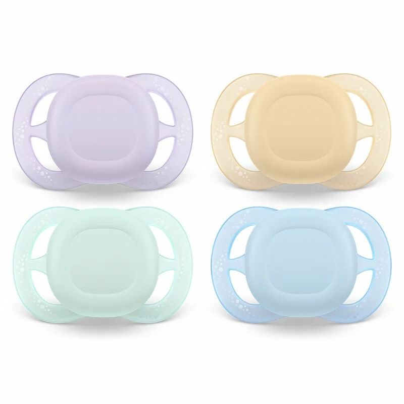Set 2 suzete bebelusi, Philips Avent, Ultra Start, Ortodontice, Silicon moale, Fara BPA, 80% materiale de origine vegetala, 0-6 luni, multicolor uni