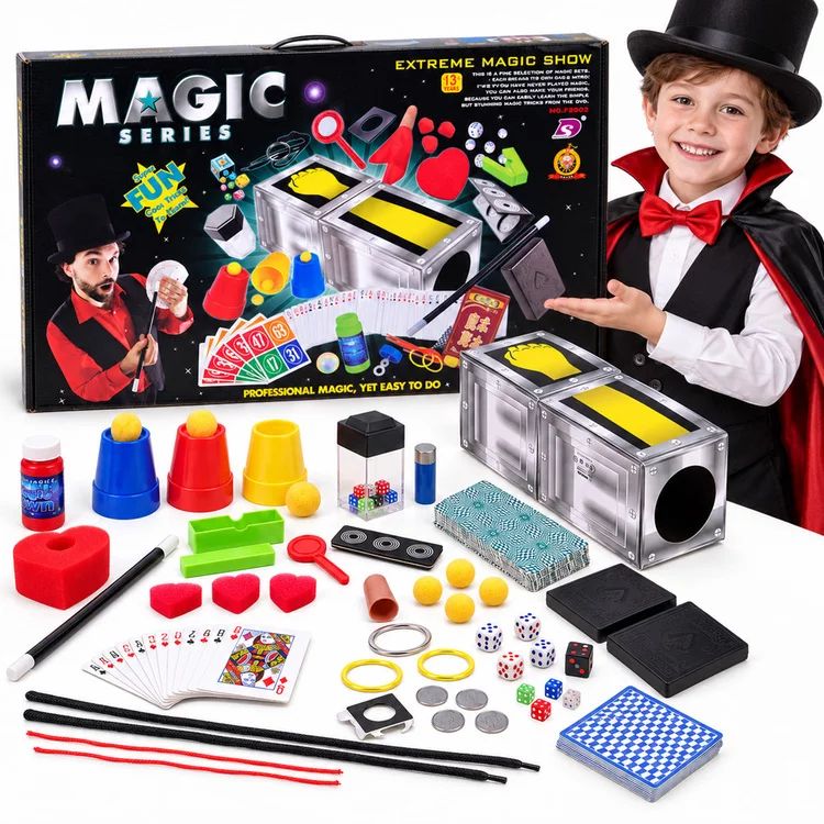 Set de magie, Cu trucuri magice, iluzii, carti, zaruri si accesorii